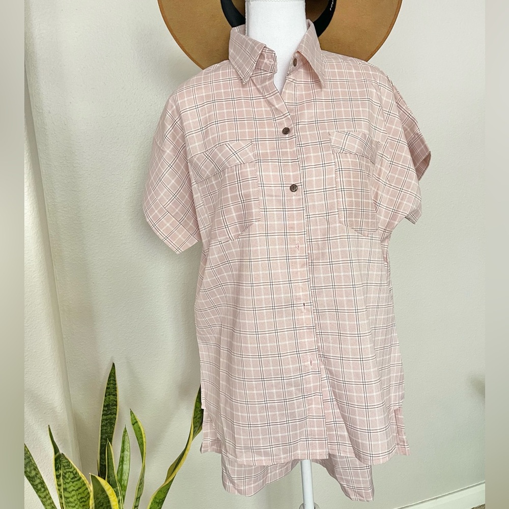 Casual Summer / Spring - Travel Pink Plaid Shirt and Shorts Set - Picture 4 of 11